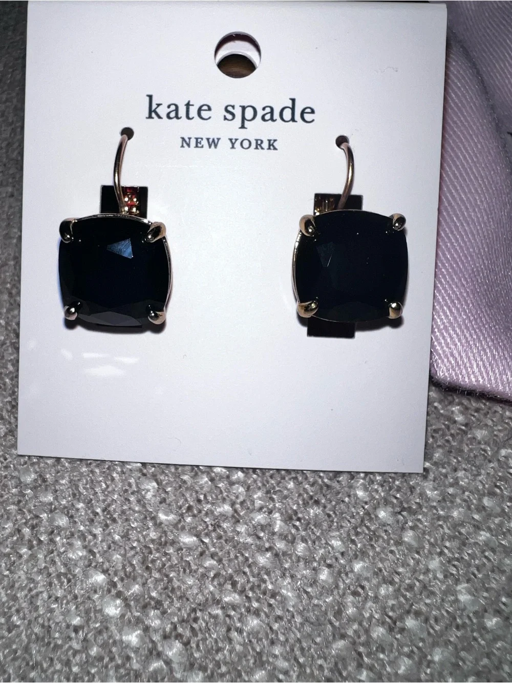 Kate Spade Black and Gold Small Square Leverback Earrings